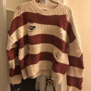 Brown and Creme striped sweater